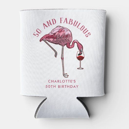 Gepersonaliseerde Flamingo 50e verjaardag nieuwigh Blikjeskoeler (Voorkant)