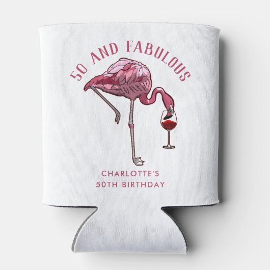 Gepersonaliseerde Flamingo 50e verjaardag nieuwigh Blikjeskoeler (Achterkant)