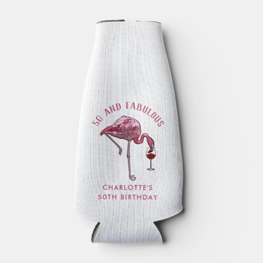 Gepersonaliseerde Flamingo 50e verjaardag nieuwigh Flesjeskoeler (Voorkant)