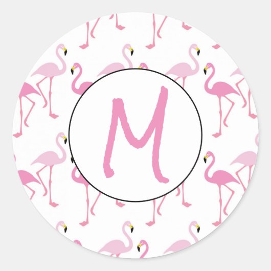 Gepersonaliseerde Flamingo achtergrond Ronde Sticker (Voorkant)