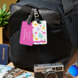 Gepersonaliseerde Flamingo & Ananas Zomer Bagagelabel