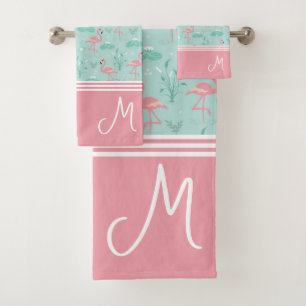 Gepersonaliseerde Flamingo Gift Monogram Bad Handdoek