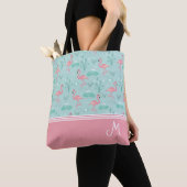 Gepersonaliseerde Flamingo Gift Monogram Tote Bag (Dichtbij)