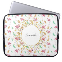 Gepersonaliseerde Flamingo Gold Ananas Laptop Hoes