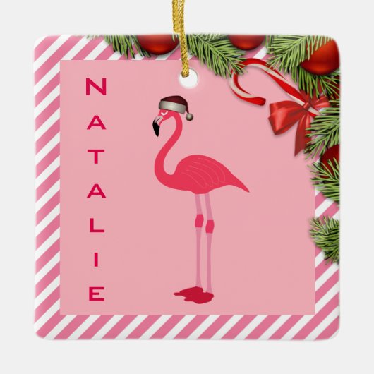  gepersonaliseerde Flamingo Keramisch Ornament (Voorkant)