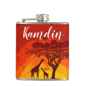 Gepersonaliseerde Flask African Safari Giraffe Sun Heupfles (Voorkant)