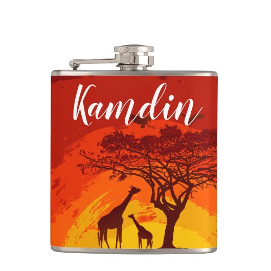 Gepersonaliseerde Flask African Safari Giraffe Sun Heupfles (Voorkant)