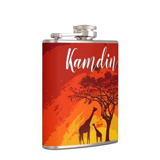 Gepersonaliseerde Flask African Safari Giraffe Sun Heupfles (Rechts)