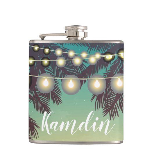 Gepersonaliseerde Flask Beach Sunset Palm Tree Str Heupfles (Voorkant)