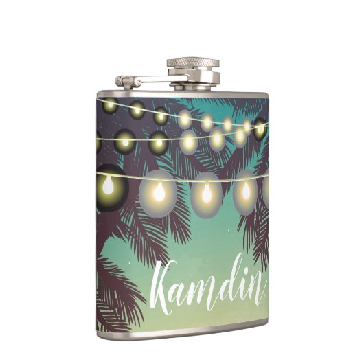 Gepersonaliseerde Flask Beach Sunset Palm Tree Str Heupfles (Rechts)