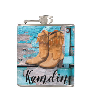 Gepersonaliseerde Flask Blauw Hout Schuur Deur Laa Heupfles