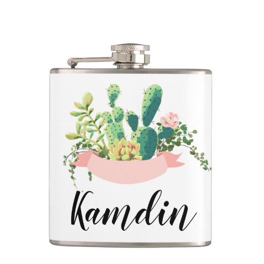Gepersonaliseerde Flask Bohemian Cactus Succulents Heupfles (Voorkant)