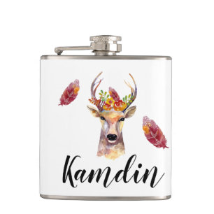 Gepersonaliseerde Flask boho hert Buck Head Browni Heupfles