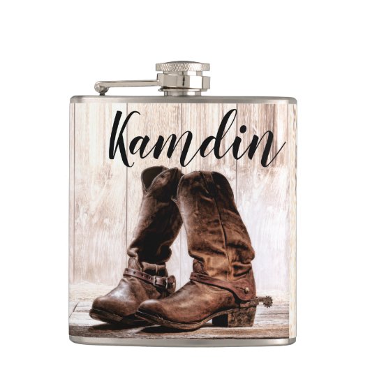 Gepersonaliseerde Flask boots country western we Heupfles (Voorkant)