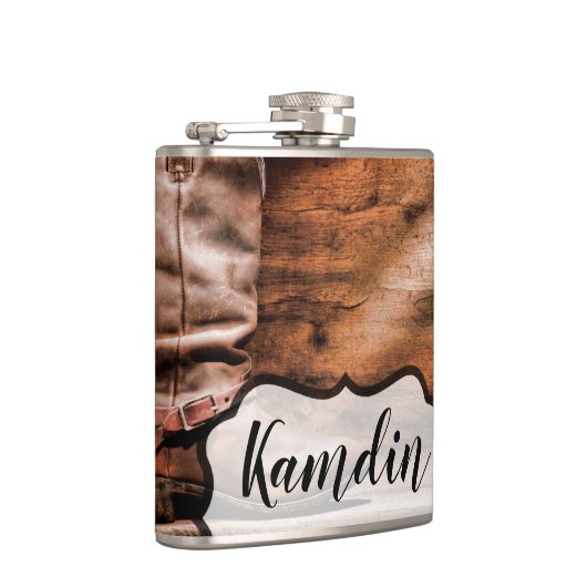 Gepersonaliseerde Flask Cowboy Laarzen Schuur Hout Heupfles (Rechts)
