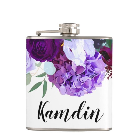 Gepersonaliseerde Flask Lavendel Hibiscus op Wit Heupfles (Voorkant)