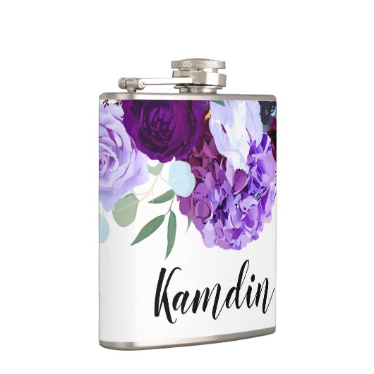 Gepersonaliseerde Flask Lavendel Hibiscus op Wit Heupfles (Rechts)