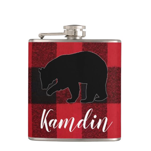 Gepersonaliseerde Flask Red Buffalo Plaid Beer Zwa Heupfles (Voorkant)