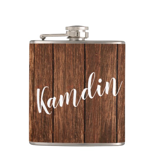 Gepersonaliseerde Flask Schuur Hout Land Rustiek Heupfles (Voorkant)