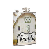 Gepersonaliseerde Flask Sunset Barn Country Rustic Heupfles (Rechts)