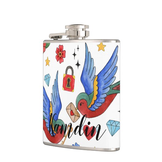 Gepersonaliseerde Flask Traditional Bird Tattoo Sp Heupfles (Links)