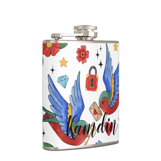 Gepersonaliseerde Flask Traditional Bird Tattoo Sp Heupfles (Rechts)