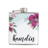 Gepersonaliseerde Flask Tropische Bloem op Blauwe  Heupfles (Voorkant)