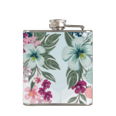 Gepersonaliseerde Flask Tropische Bloem op Blauwe Heupfles (Achterkant)