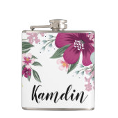 Gepersonaliseerde Flask Tropische Bloem op Wit Heupfles (Voorkant)