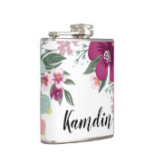 Gepersonaliseerde Flask Tropische Bloem op Wit Heupfles (Rechts)