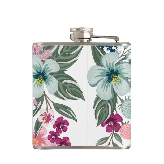 Gepersonaliseerde Flask Tropische Bloem op Wit Heupfles (Achterkant)
