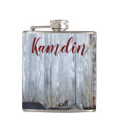 Gepersonaliseerde Flask Wit Wassen Hout Schuur Deu Heupfles (Voorkant)