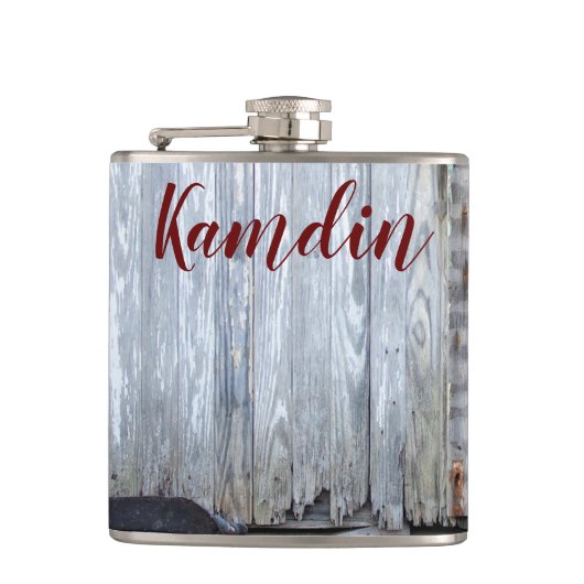Gepersonaliseerde Flask Wit Wassen Hout Schuur Deu Heupfles (Voorkant)