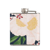 Gepersonaliseerde Flask Witte Bloemen op Donker Bl Heupfles (Achterkant)