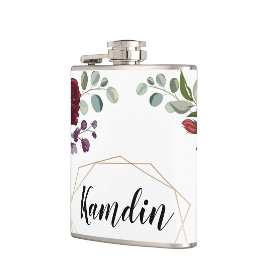 Gepersonaliseerde Flask Witte Rozen Gouden Geometr Heupfles (Links)