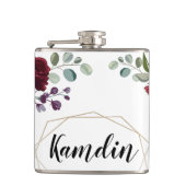 Gepersonaliseerde Flask Witte Rozen Gouden Geometr Heupfles (Voorkant)