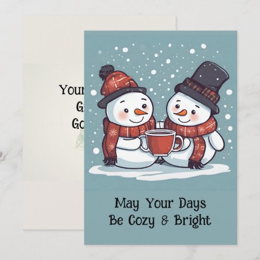 Gepersonaliseerde Flat Snowmen Holiday Kaart (Voorkant / Achterkant)