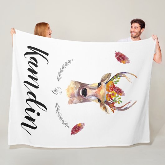 Gepersonaliseerde Fleece Gooi boho hert Buck Head (In situ)