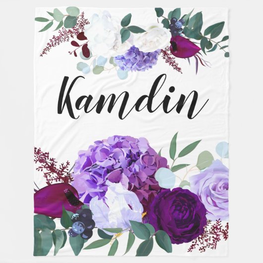 Gepersonaliseerde fleece Gooi Lavendel Hibiscus op Deken (Voorkant)