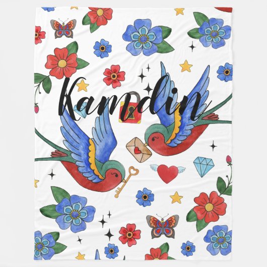 Gepersonaliseerde fleece Gooi Traditional Bird Tat (Voorkant)