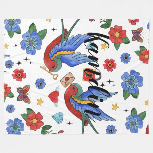 Gepersonaliseerde fleece Gooi Traditional Bird Tat (Voorkant (Horizontaal))