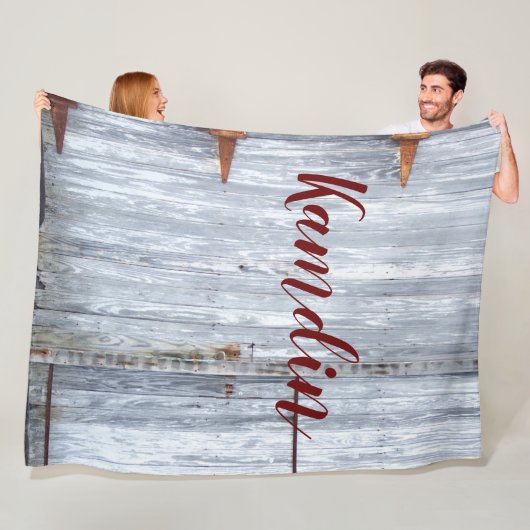 Gepersonaliseerde fleece gooi wit wassen hout schu (In situ)