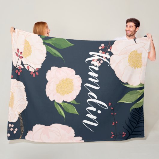 Gepersonaliseerde fleece Gooi witte bloemen op (In situ)