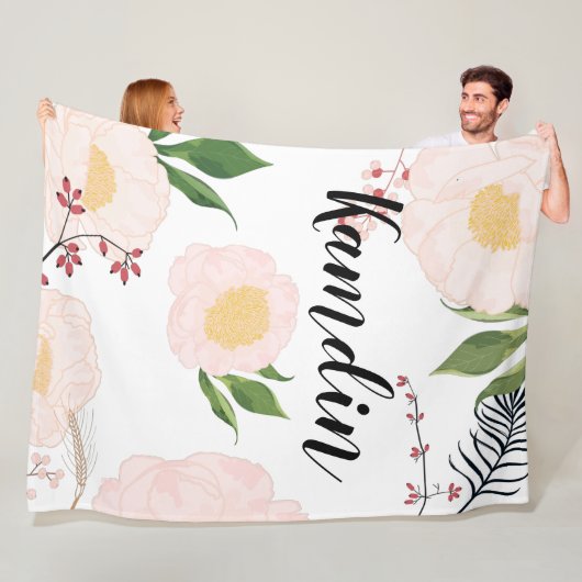 Gepersonaliseerde fleece Gooi witte bloemen op Deken (In situ)