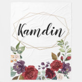 Gepersonaliseerde fleece gooi witte rozen gouden g (Voorkant)