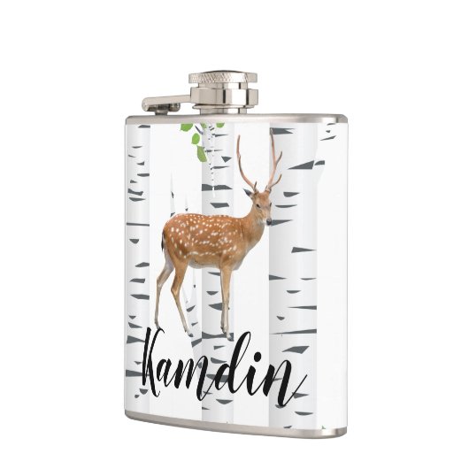 Gepersonaliseerde fles Herten Doe Buck Woodland Hu Heupfles (Links)