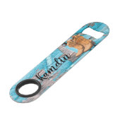 Gepersonaliseerde flesopener Blauw Hout Schuur Deu Speed Flessenopener (Voorkant Gekanteld)