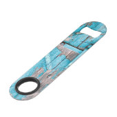 Gepersonaliseerde flesopener Blauw Hout Schuur Deu Speed Flessenopener (Achterkant Gekanteld)