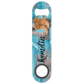 Gepersonaliseerde flesopener Blauw Hout Schuur Deu Speed Flessenopener (Voorkant)