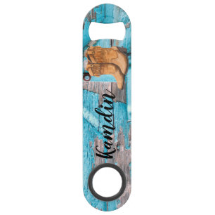 Gepersonaliseerde flesopener Blauw Hout Schuur Deu Speed Flessenopener